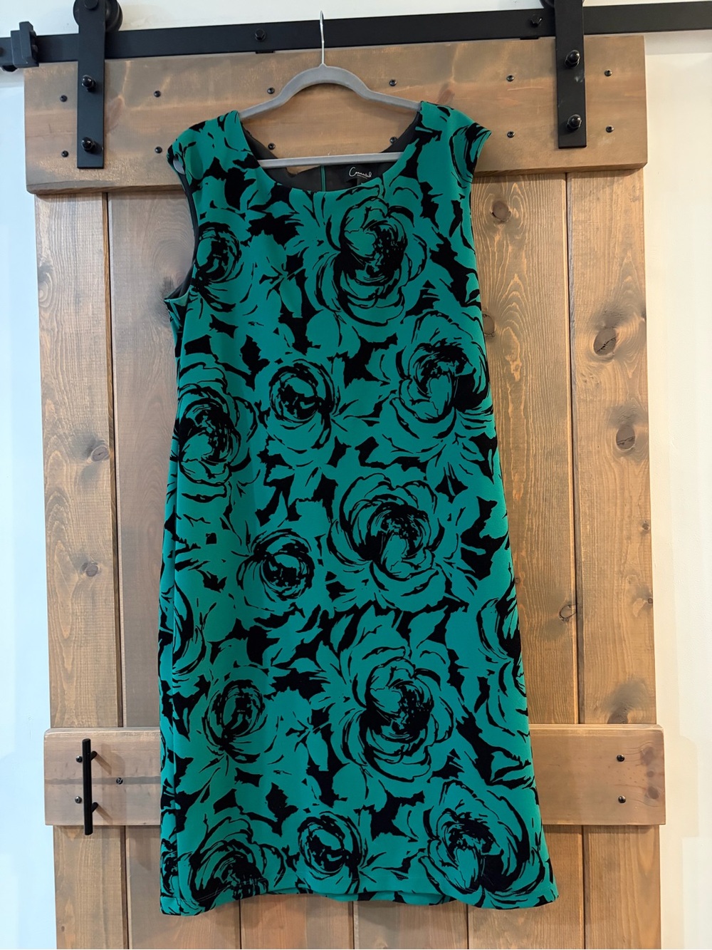 connected apparel evergreen and black velvet textured floral midi dress 18